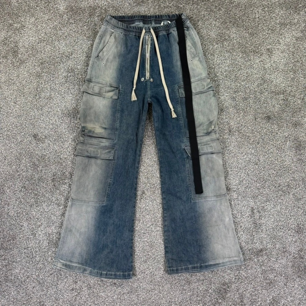 Rick Owens DRKSHDW Mastodon Cargo Jeans Blue Faded Denim Mens Large Italy Made